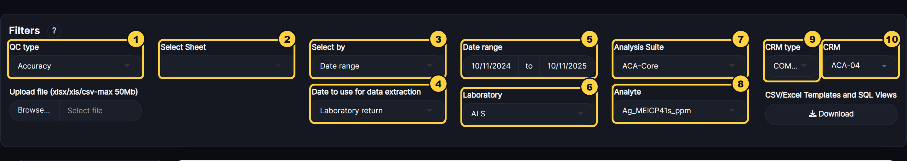 The Filters for Accuracy, each numbered